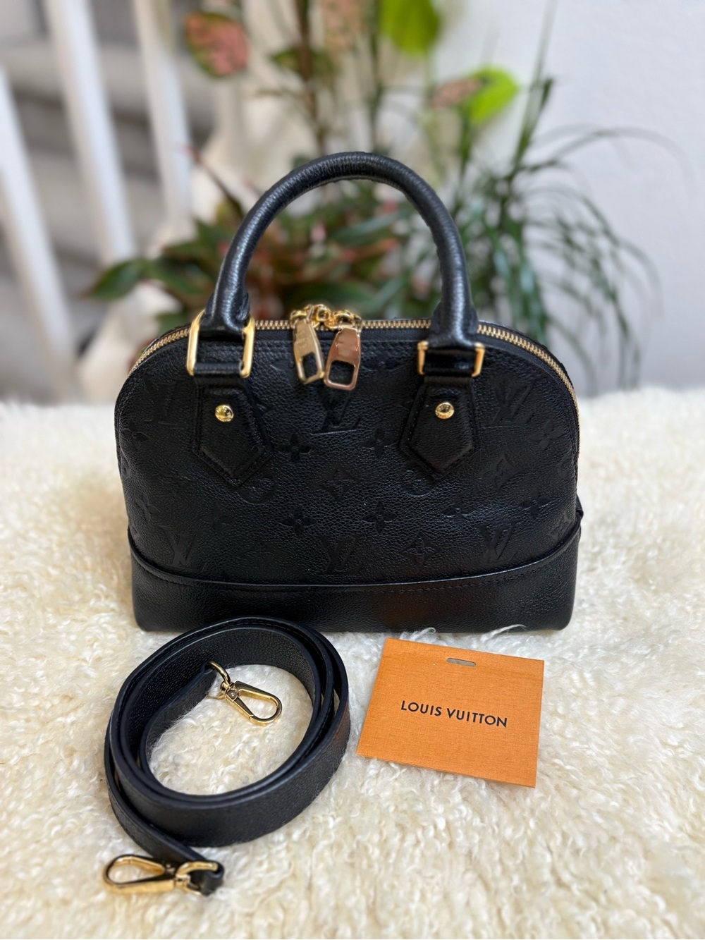 Louis Vuitton Black Alma BB Satchel with Gold Hardware